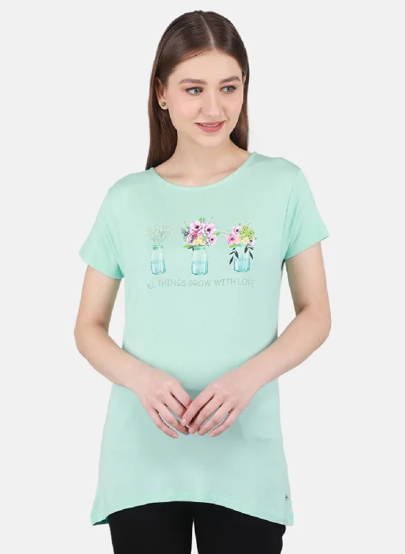 Women Aqua Blue Printed Top Dapper Women's 1920S