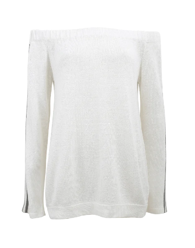 Off Shoulder Knit Top Sleek Women's Metallic