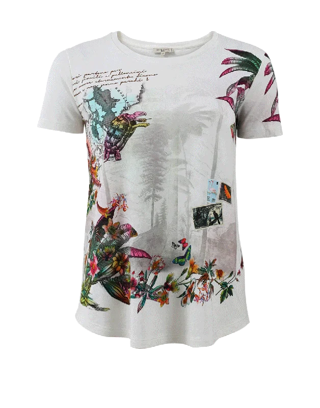 Post Card Print T-Shirt Artistic Women's Hand - painted