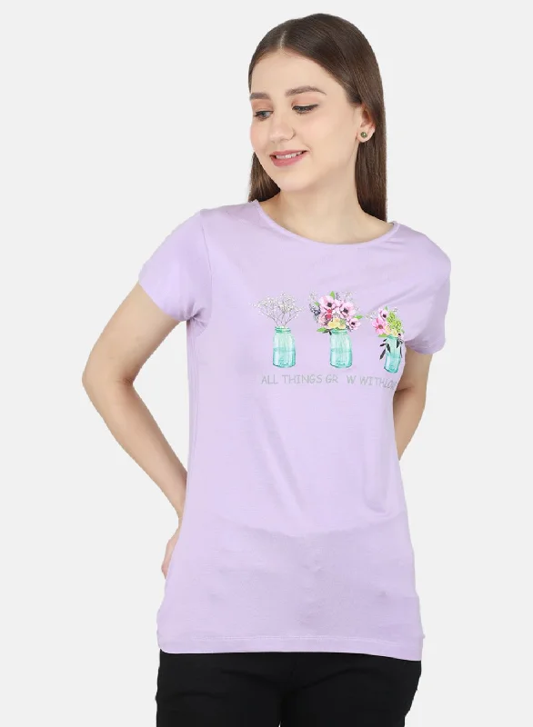Women Purple Printed Top Sleek Women's Metallic
