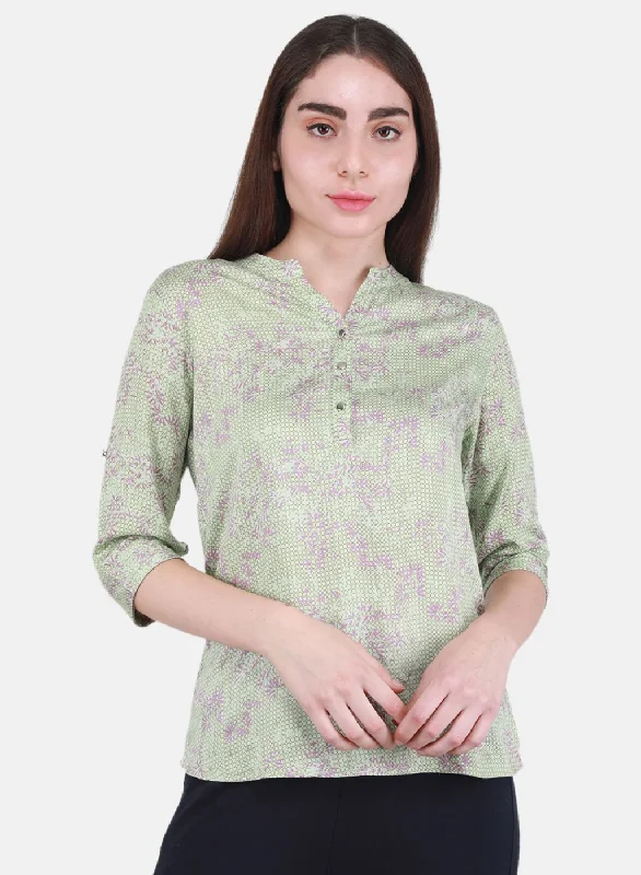 Women Green Printed Top Sharp Women's Italian