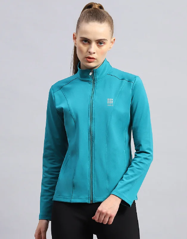 Women Turquoise Blue Solid Collar Full Sleeve Top Australian Beach