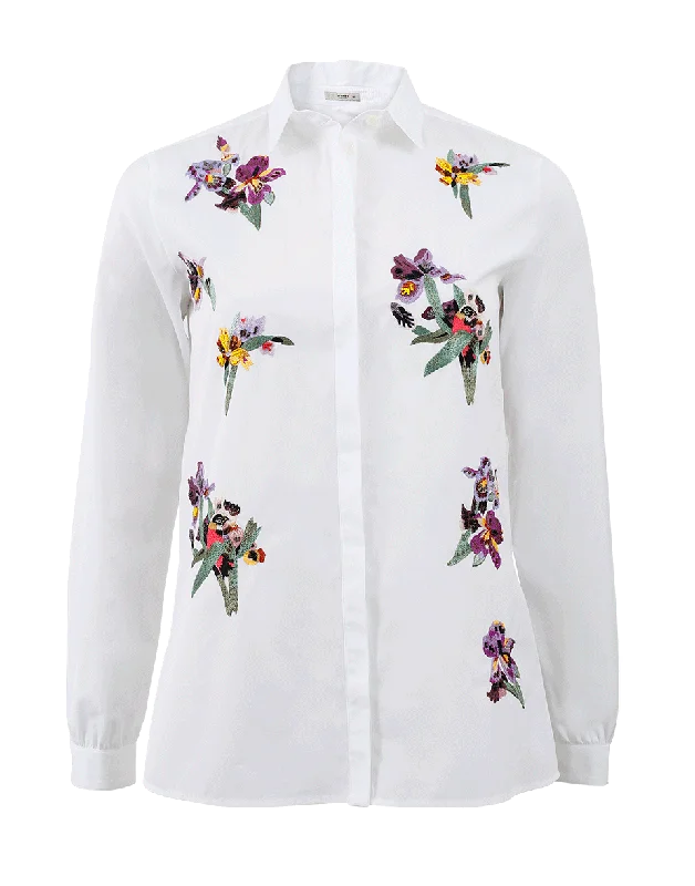 Floral Button Down Blouse Elegant Women's 
