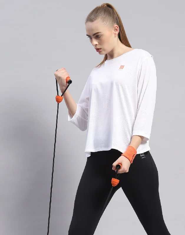 Women White Solid Round Neck Half Sleeve Top Confident Women's Power