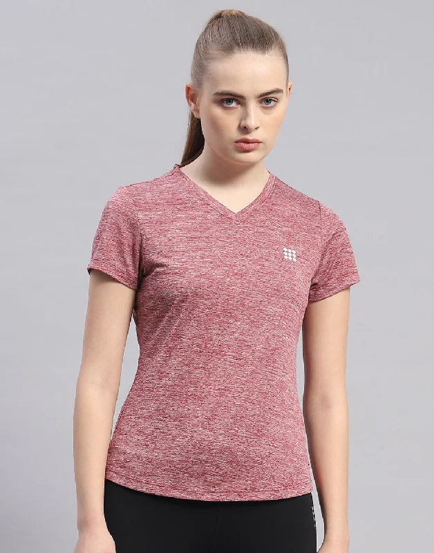 Women Maroon Solid V Neck Half Sleeve Top Country