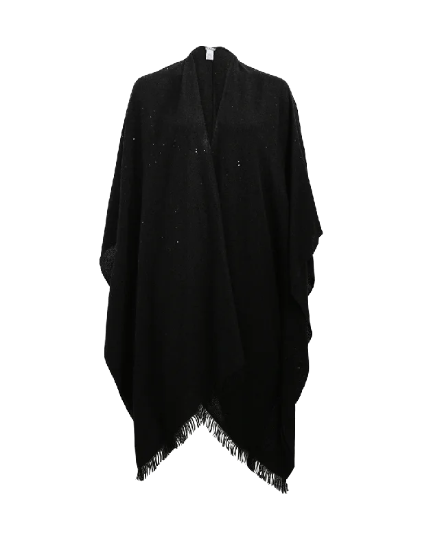 Long Fringed Poncho Classic Women's Pin - striped