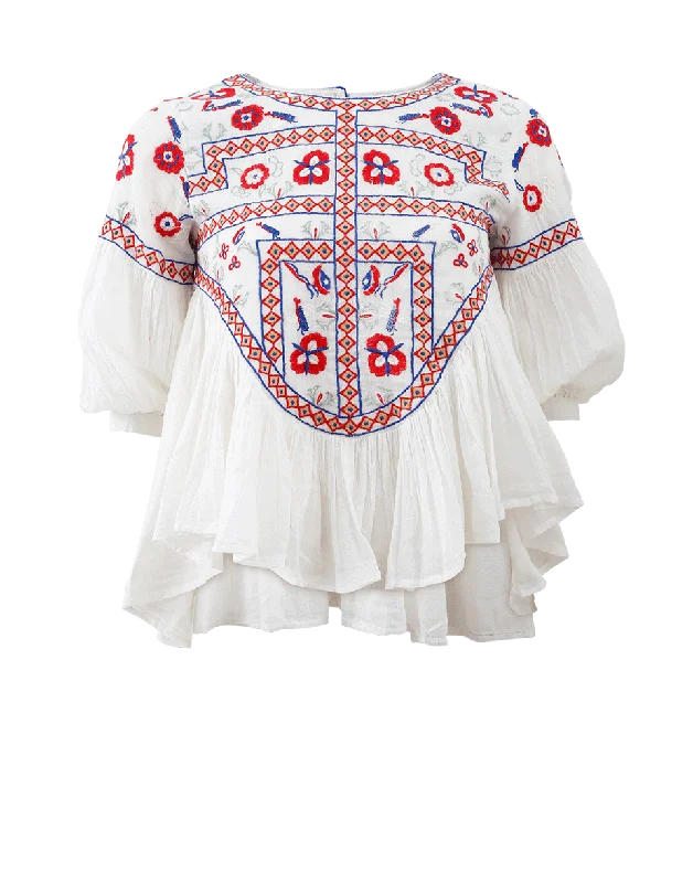 Floral Embroidered Top Trendy Women's 