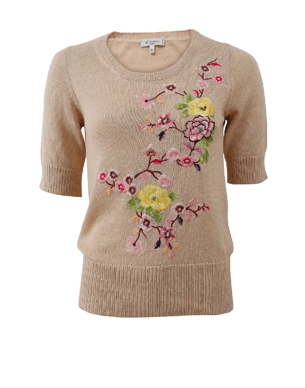 Floral Embroidered Knit Pullover Confident Women's High - fashion