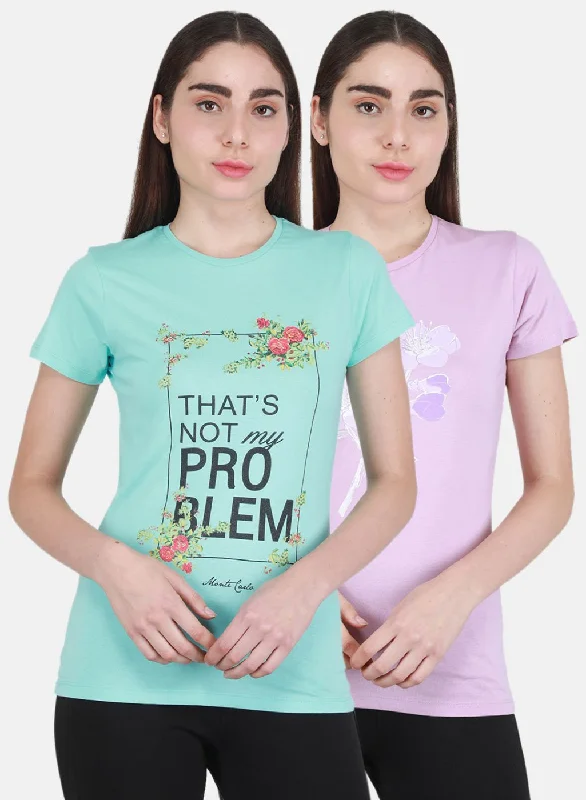 Women Aqua Blue & Purple Printed Top 2 Pc Set Feminine Women's Soft 