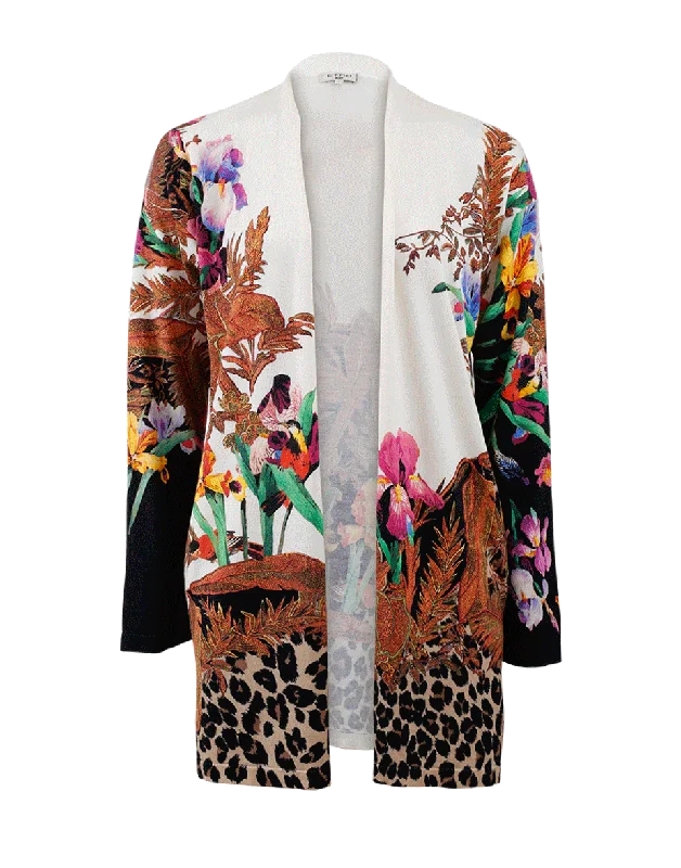 Leopard Bottom Drape Cardigan Traditional Women's Wool