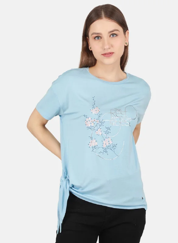 Women Sky Blue Printed Top Vacation