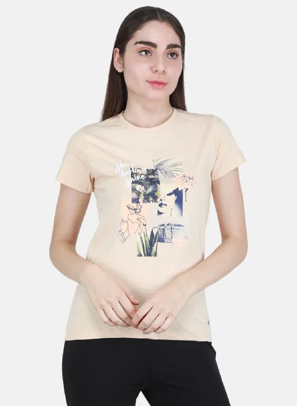 Women Beige Printed Top Modern Women's Tech