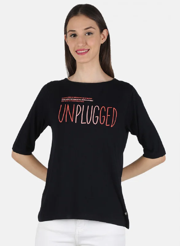 Women Navy Blue Printed Top Sporty Women's Athleisure 