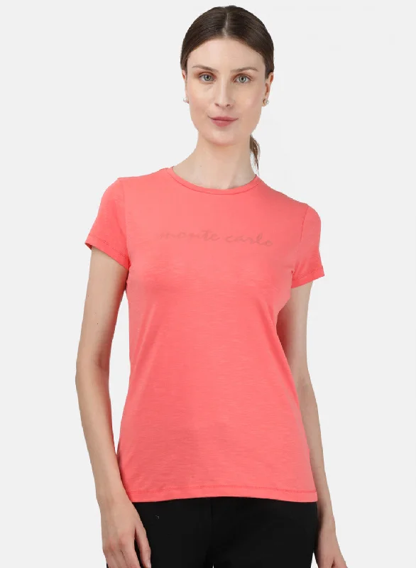 Womens Peach Printed Top Preppy Women's College