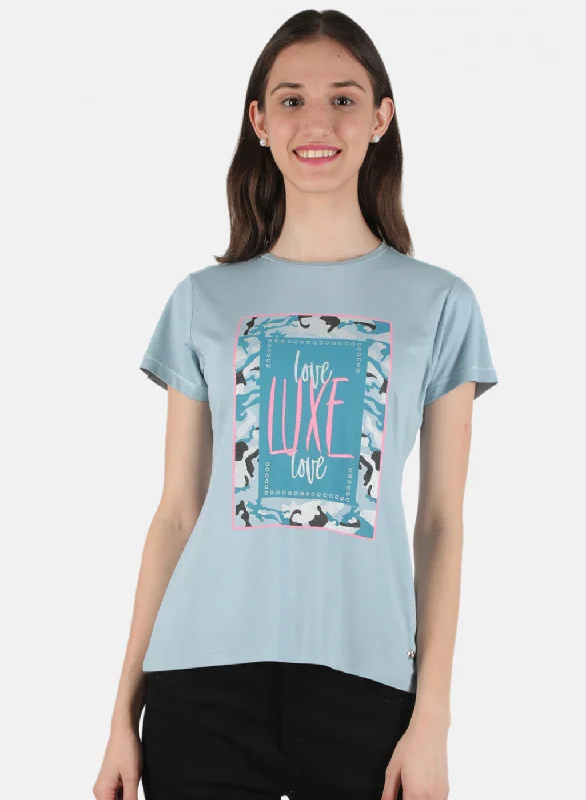 Women Blue Printed Top Athletic Women's High - 