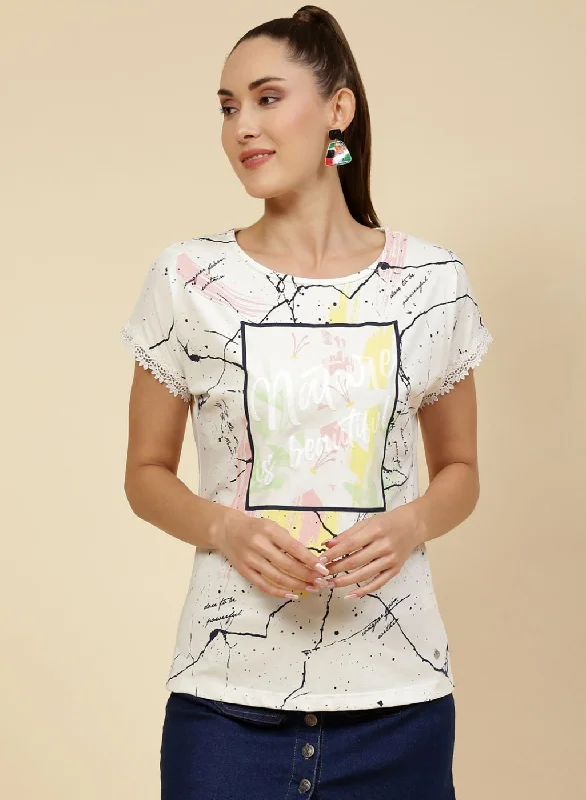 Women Off White Printed Top Bold Women's Statement