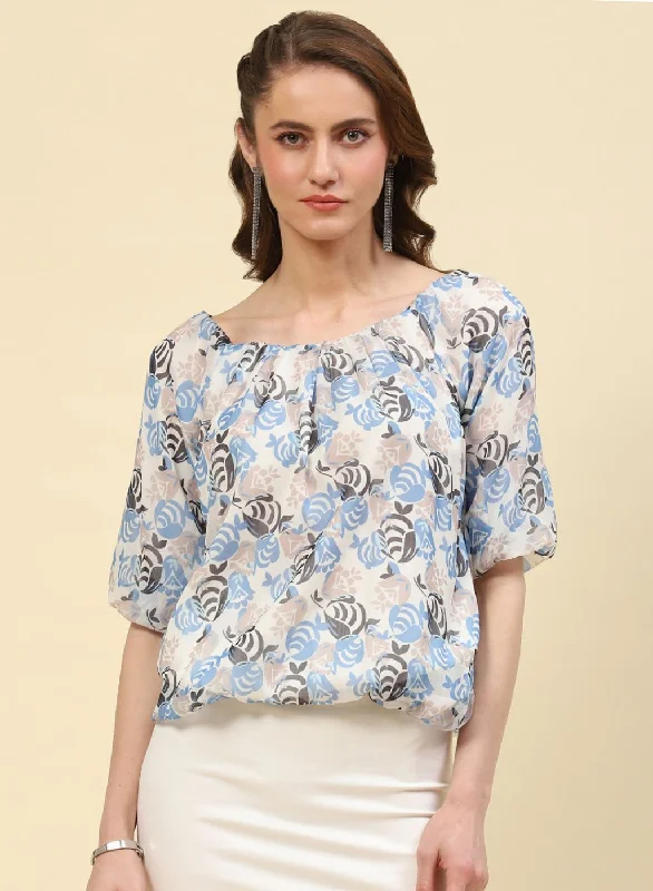 Women Blue Printed Top Artistic Women's Avant - 