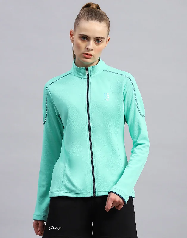 Women Turquoise Blue Self Design Collar Full Sleeve Top garde