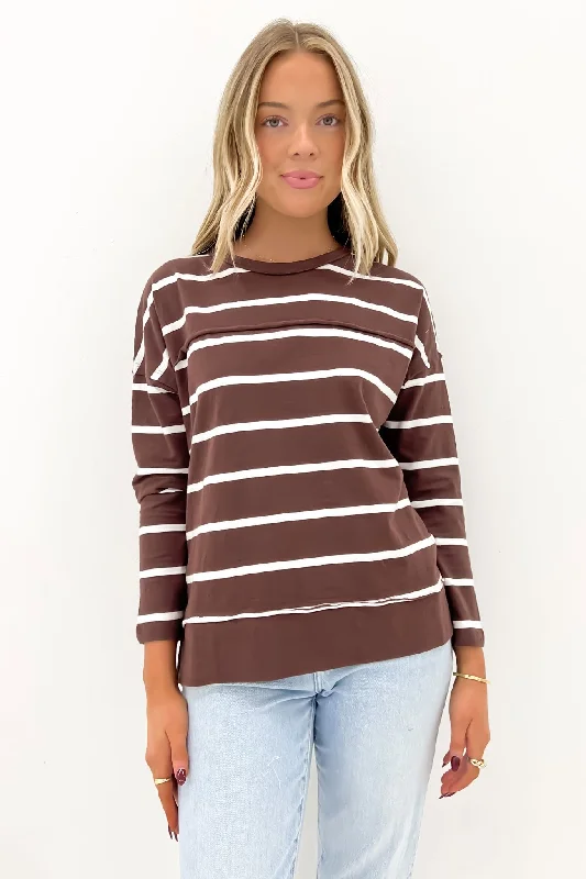 Jayne Stripe Throw On Top Chocolate White Stripe Streetwear Style for 