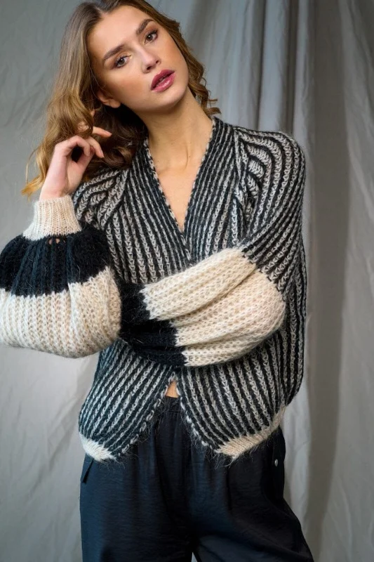 Noella - Liana Knit Cardigan - Cream/Black Sophisticated Women's Tailored