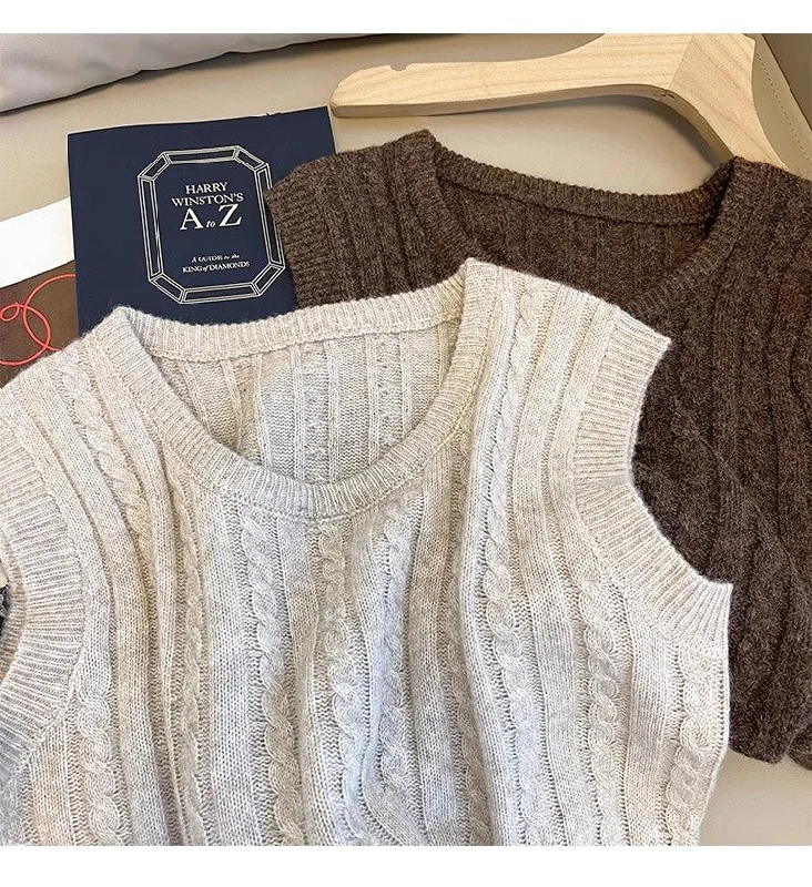 Solid Color Twist Sleeveless Knitted Vest Women's New Style Sweater Vest Trendy      S5033 Stylish Women's Neon