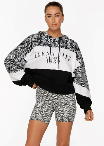 Lorna Jane Retro Recoup Oversized Hoodie - Monochrome Argyle Print Women