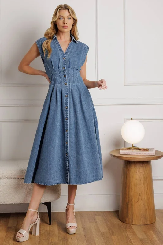 Penelope Denim Midi Dress Traditional Women's 