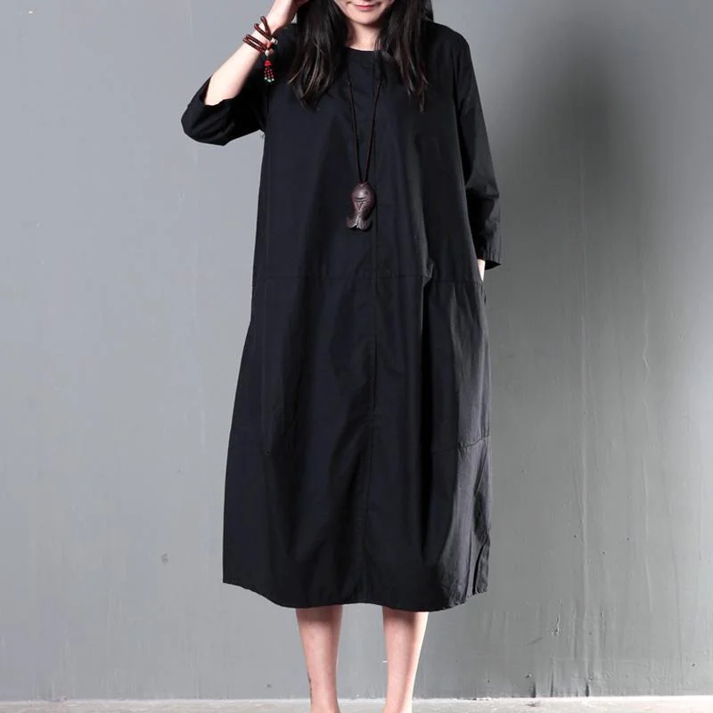 Black half sleeve long sundress oversize cotton caftan gown maxi dress summer clothing Sleek Women's Metallic