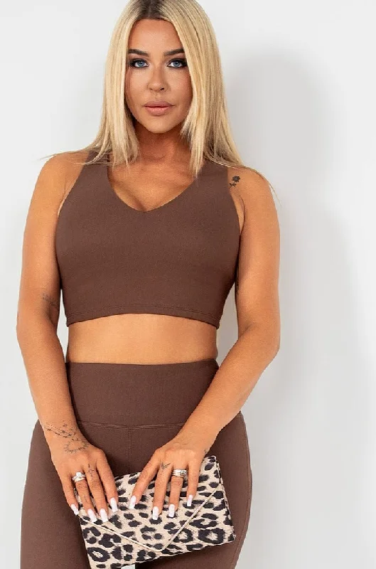 Arabella Chocolate Ribbed Crop Top Modern Women's 