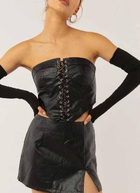 Night Turns Into Morning PU Bustier - Black PU Trendy Women's 