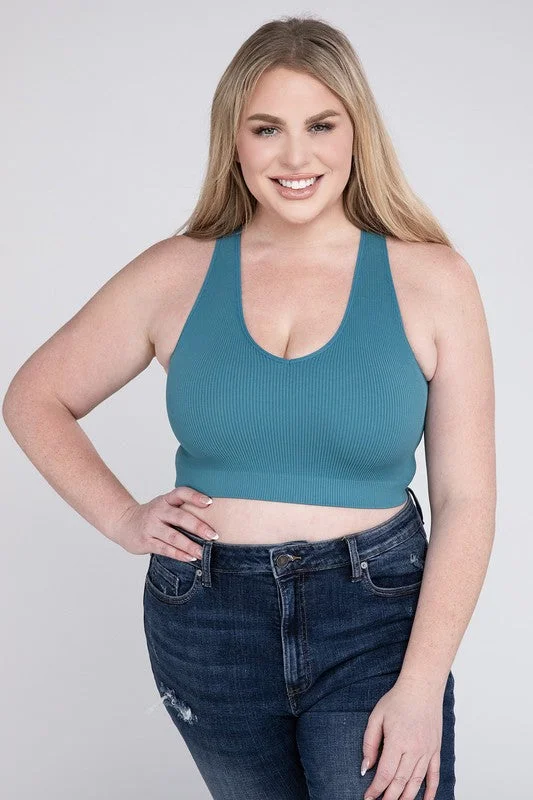 Plus Ribbed Cropped Racerback Tank Top Sporty Women's Athleisure 