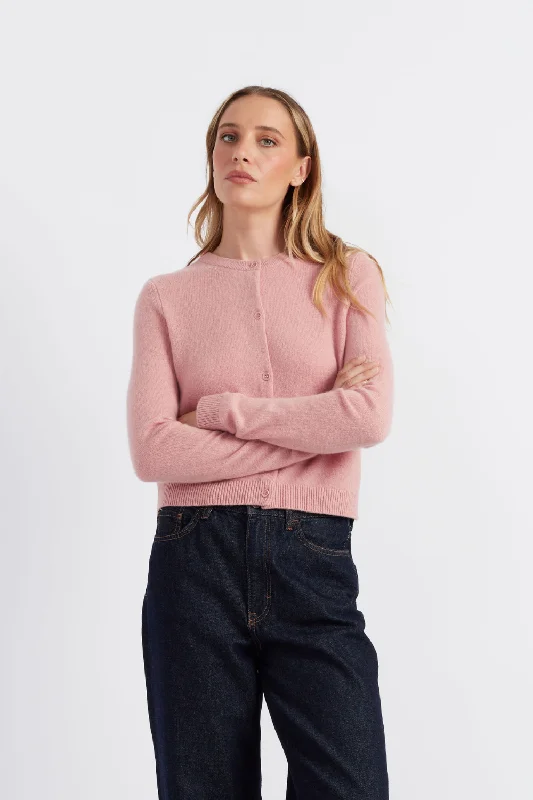 Clay-Pink Cloud Cashmere Cropped Cardigan Relaxed Women's Beachy