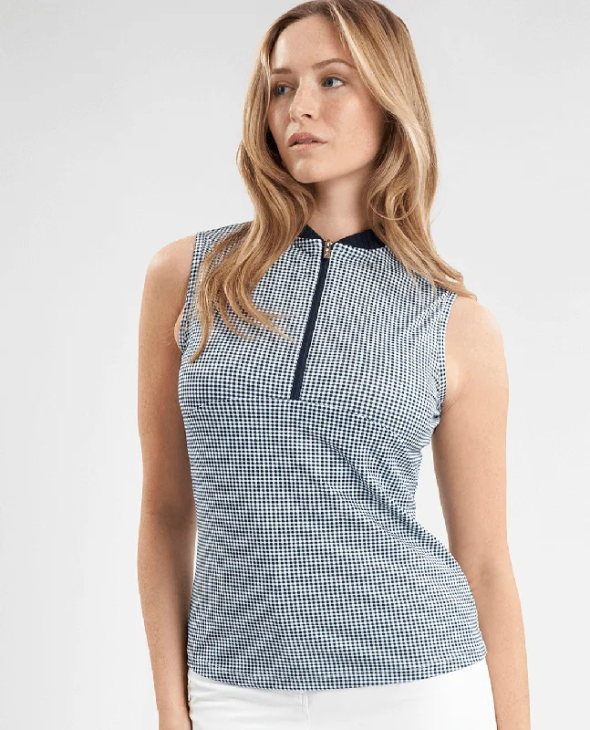 GREEN LAMB Olwyn Gingham Sleeveless Polo 073 Navy Cozy Women's Winter
