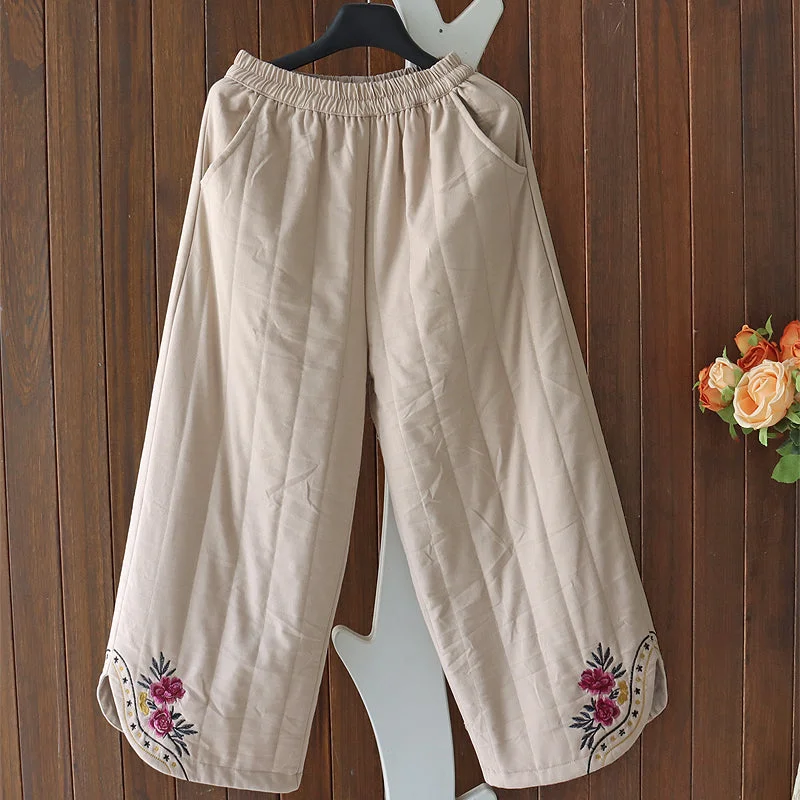 Women Winter Quilted Embroidered Warm Cotton Linen Straight-Leg Pants Modern Women's Tech Women Winter Quilted Embroidered Warm Cotton Linen Straight-Leg Pants Modern Women's Tech