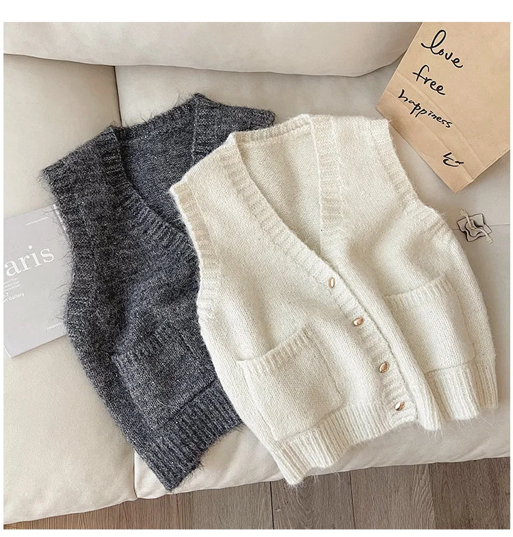 Retro V-neck knitted vest for women 2024 new style outer wear sleeveless vest jacket trendy     S5026 Vacation