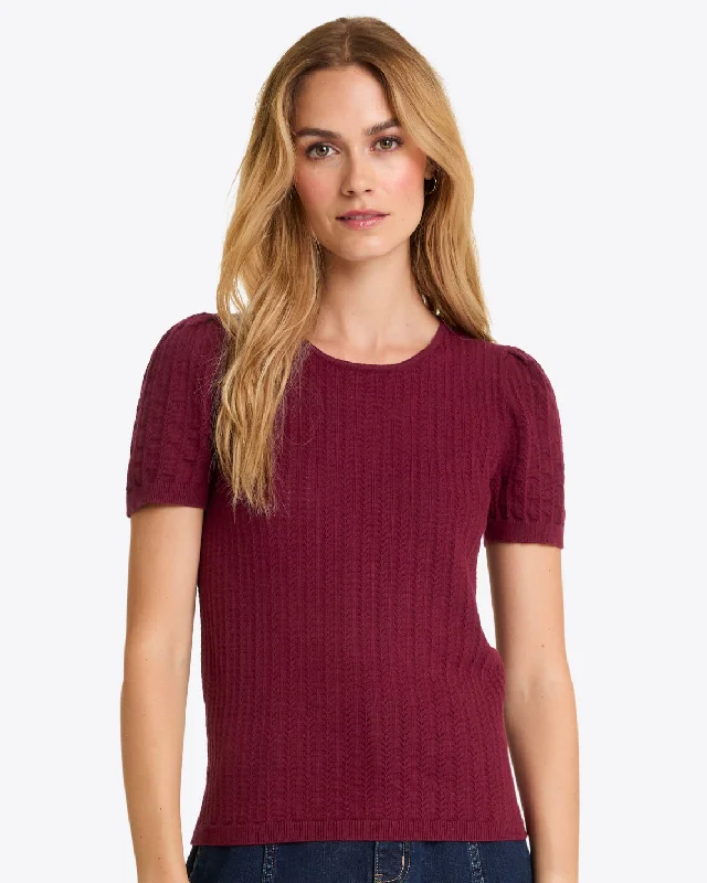 Short Sleeve Sweater in Red Pointelle Classic Women's Tweed