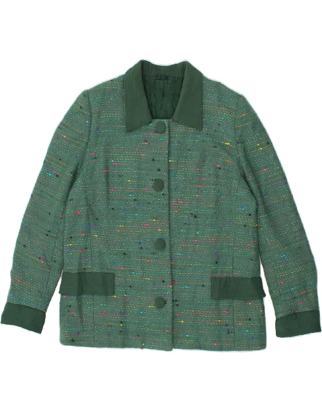 VINTAGE Womens 4 Button Blazer Jacket UK 16 Large Green Flecked Elegant Women's Formal 