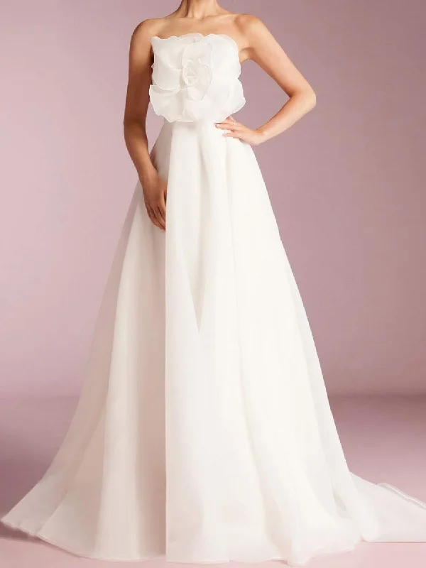 Strapless A-line Organza Large Floral Wedding Dress Confident Women's Power