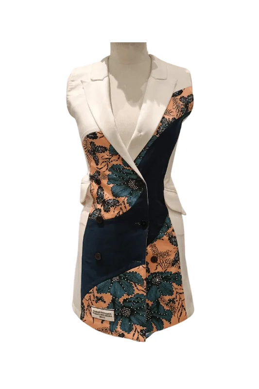Peach Teal Butterfly Wave Blazer Dress Business