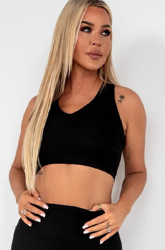 Arabella Black Ribbed Crop Top Confident Women's High - fashion