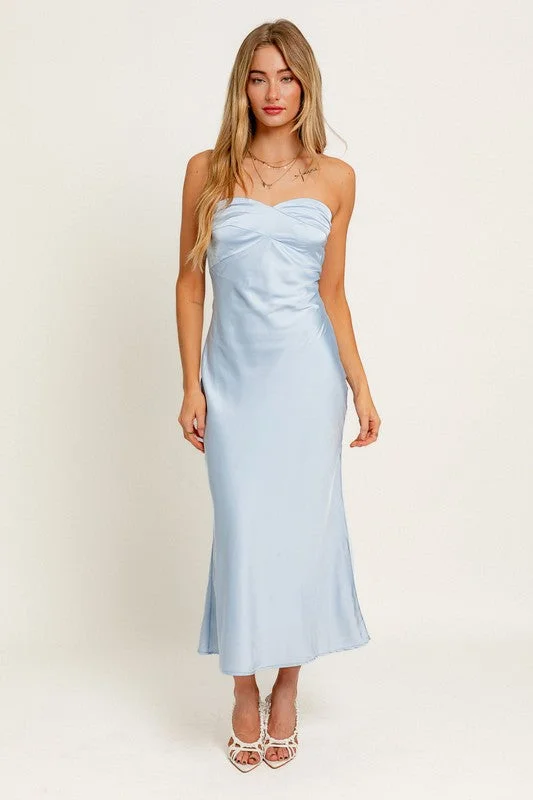 Satin Sky Strapless Midi Dress Scandinavian