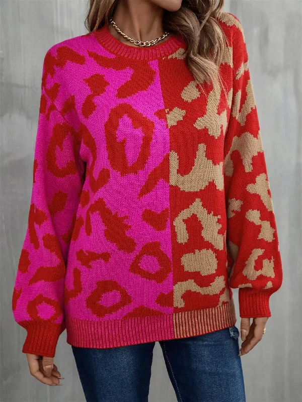 Round Neck Contrast Color Dropped Shoulder Sweater Tough Women's Military - inspired Round Neck Contrast Color Dropped Shoulder Sweater Tough Women's Military - inspired