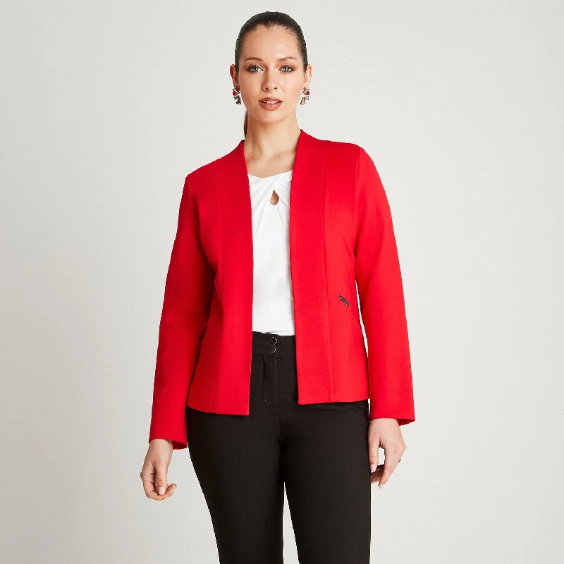 Blazer Rojo Manga Larga Cuello Solapa Sophisticated Women's Tailored