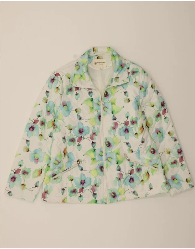 CLODAGH CALLAGHAN Womens Padded Jacket UK 18 XL White Floral Polyester Classic Women's Tweed