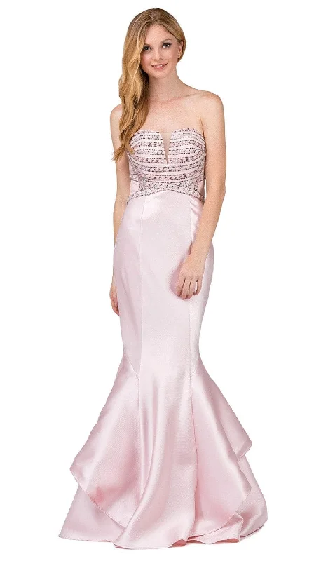 Dancing Queen - Strapless Ruffled Mermaid Prom Dress 9917 - 1 pc Blush In Size L Available Classic Women's Tweed