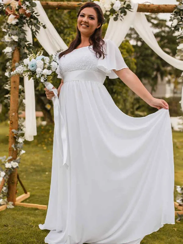 Plus Size Flutter Sleeve Wedding Dresses Chiffon A-line Sporty Women's Tennis