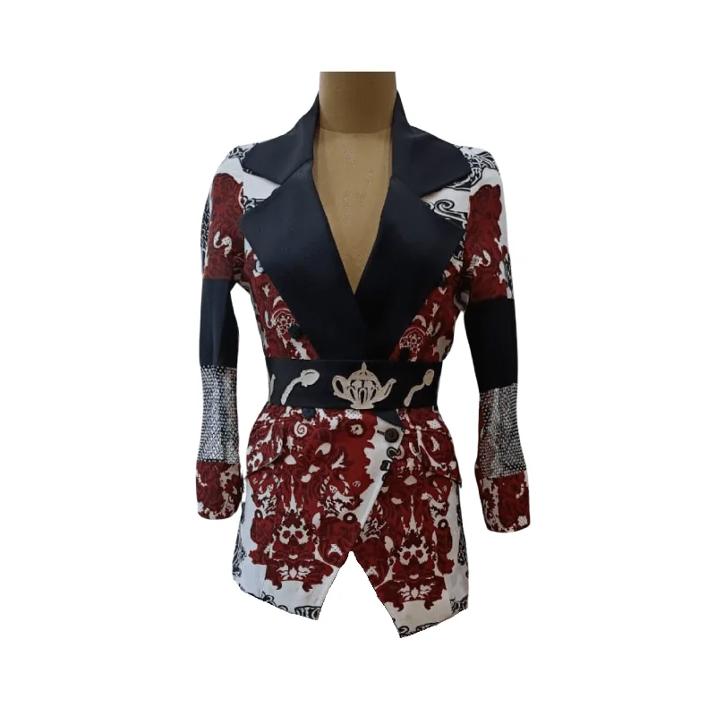 Red Porcelain Statement Collar Blazer Artistic Women's Avant - 