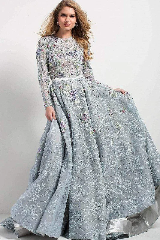 Jovani - Long Sleeve Multi Floral Illusion Lace Gown 54550 Minimalist Women's Casual Jovani - Long Sleeve Multi Floral Illusion Lace Gown 54550 Minimalist Women's Casual