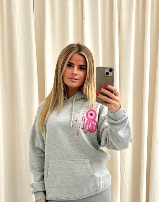 Pink Evil Eye, Peace, Heart Graffiti Hoodie Grey Artistic Women's Avant - 