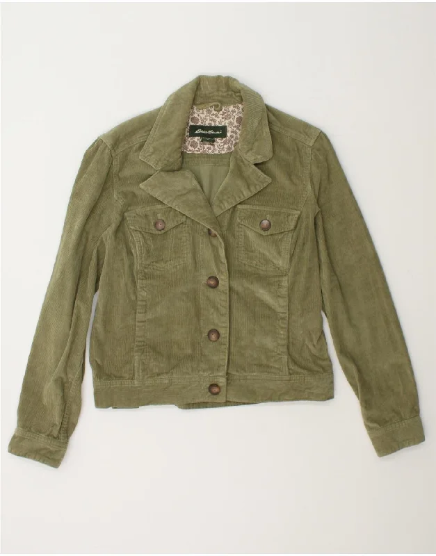 EDDIE BAUER Womens Corduroy Jacket UK 14 Medium Khaki Cotton Feminine Women's Soft 